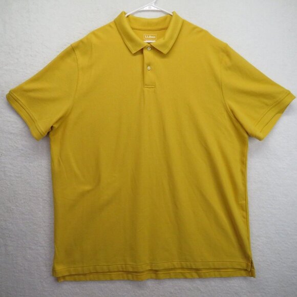 LL Bean Polo Shirt Mens Size 3XL Tall Yellow 2 Button Short Sleeve Waffle Knit - Picture 1 of 8